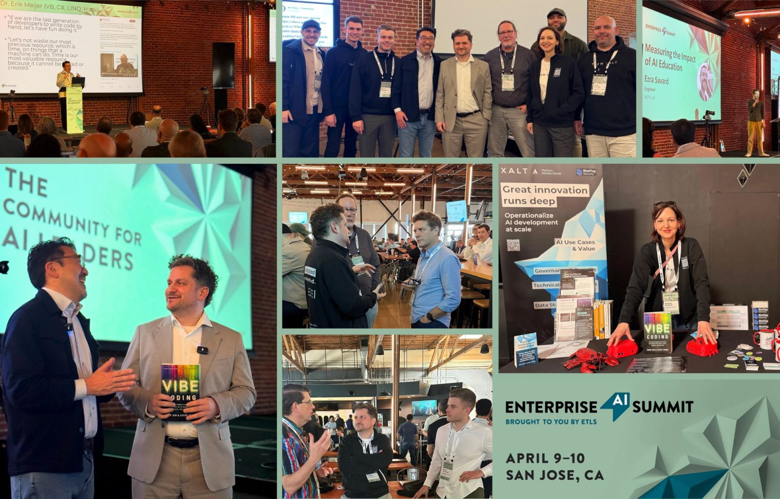 Collage: XALT presence at the Enterprise AI Summit 2026 in San Jose – presentations, networking, booth.
